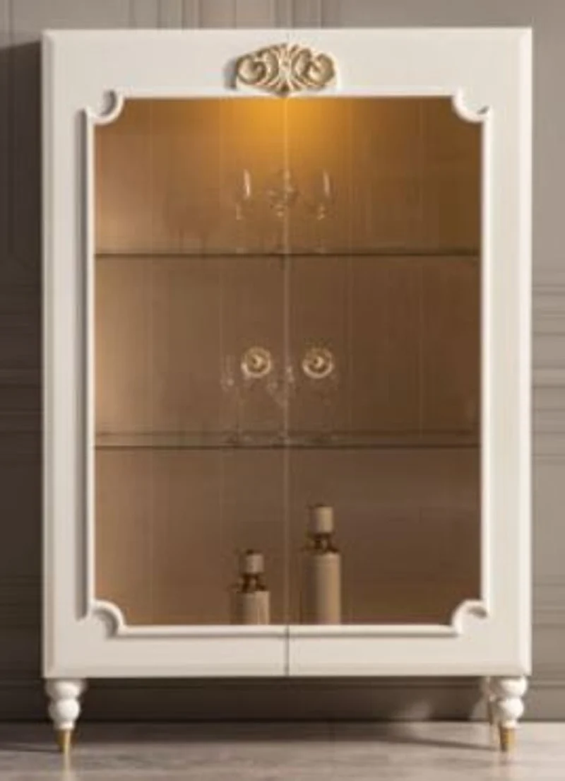 Casa Padrino Luxus Barock Vitrine Weiß / Gold 116 x 45 x H. 170 cm - Beleuchteter Massivholz Vitrinenschrank mit 2 Glastüren - Edle Barock Möbel