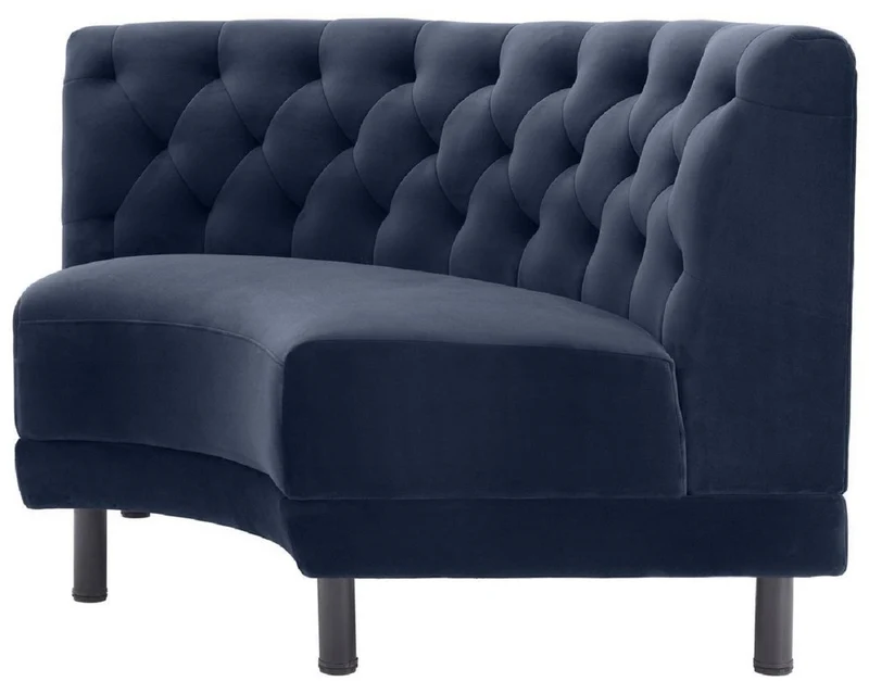 Casa Padrino Luxus Chesterfield Samt Couch Mitternachtsblau / Schwarz 114 x 75 x H. 85 cm - Gebogenes & Erweiterbares Wohnzimmer Sofa - Luxus Kollektion