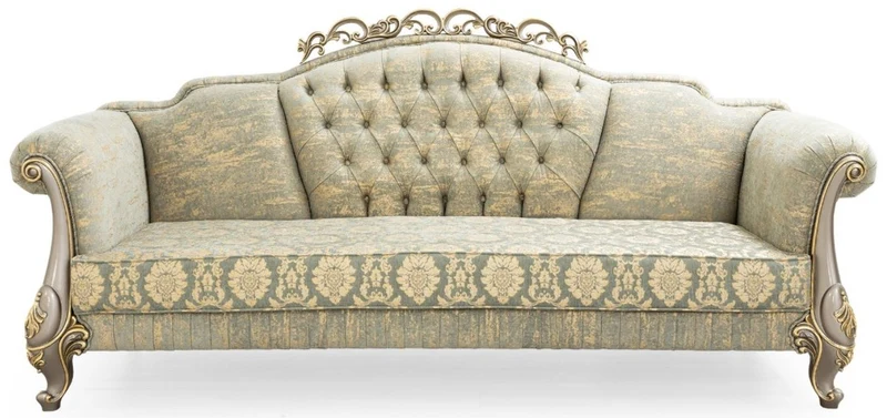 Casa Padrino Luxus Barock Wohnzimmer Set Grün / Gold / Grau / Gold - 2 Sofas & 2 Sessel - Wohnzimmer Möbel im Barockstil - Edel & Prunkvoll