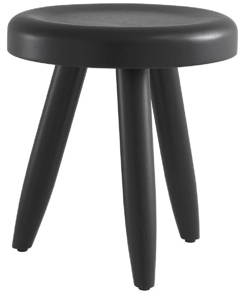 Casa Padrino Luxus Sitzhocker Schwarz Ø 31 x H. 34 cm - Massivholz Hocker - Runder Mindi Holz Sitzhocker - Luxus Möbel