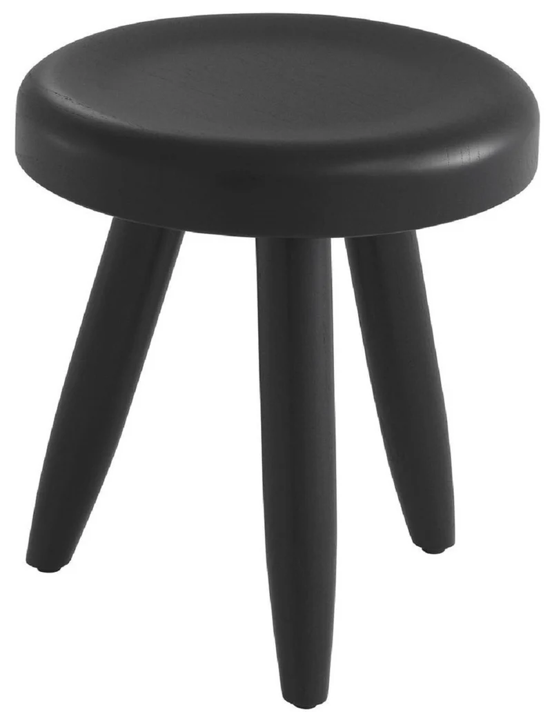 Casa Padrino Luxus Sitzhocker Schwarz Ø 31 x H. 34 cm - Massivholz Hocker - Runder Mindi Holz Sitzhocker - Luxus Möbel