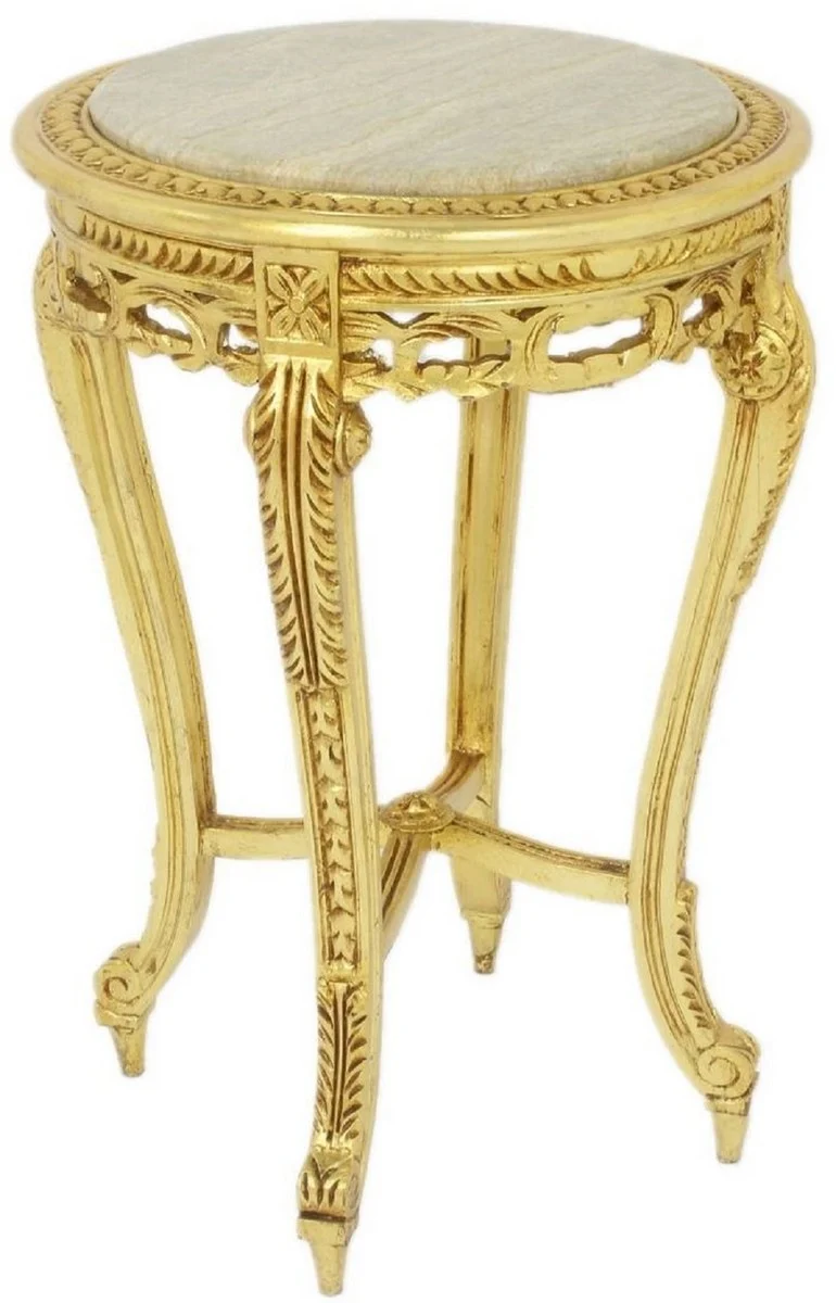 Casa Padrino Barock Beistelltisch mit Marmorplatte Gold / Creme Ø 40 x H. 60 cm - Runder Antik Stil Tisch - Barock Wohnzimmer Möbel