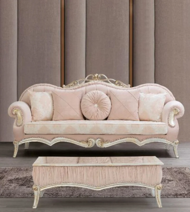 Casa Padrino Luxus Barock Couchtisch Rosa / Silber / Schwarz / Gold 80 x 50 x H. 50 cm - Eleganter Wohnzimmertisch im Barockstil - Barock Möbel