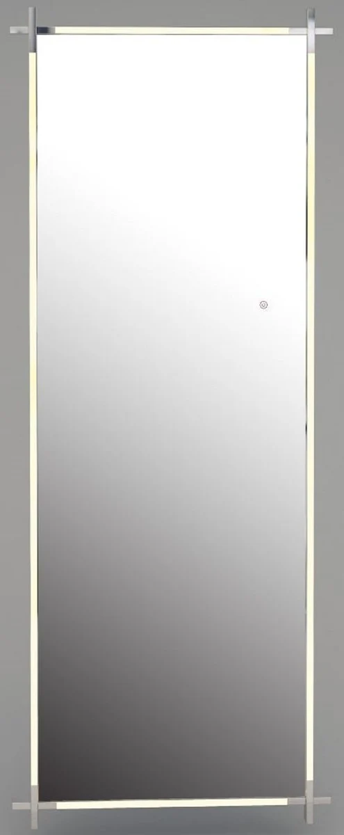 Casa Padrino Luxus LED Wandspiegel Silber 86 x 5 x H. 219 cm - Moderner Badezimmer Spiegel - Luxus Qualität