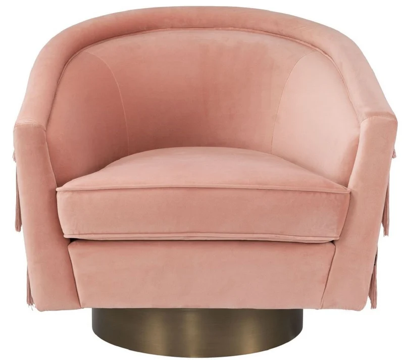 Casa Padrino Luxus Drehsessel Rosa / Mattgold 84 x 82 x H. 74 cm - Wohnzimmer Sessel mit edlem Samtstoff - Luxus Wohnzimmer Möbel