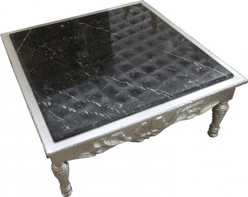 Casa Padrino Barock Couchtisch Silber mit schwarzer Marmorplatte 95 x 95 x 43.5 cm - Barock Möbel