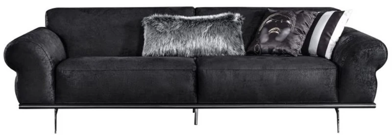 Casa Padrino Luxus Art Deco Wohnzimmer Sofa Schwarz / Silber 240 x 95 x H. 63 cm - Luxus Wohnzimmer Möbel