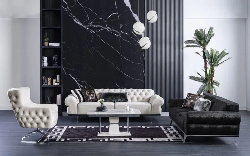 Casa Padrino Luxus Art Deco Wohnzimmer Sofa Schwarz / Silber 240 x 95 x H. 63 cm - Luxus Wohnzimmer Möbel