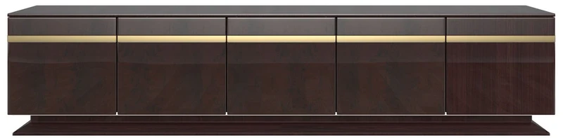 Casa Padrino Designer TV Schrank Dunkelbraun Hochglanz / Gold 240 x 45 x H. 55 cm - Edler Fernsehschrank mit 5 Türen - Luxus Wohnzimmer Möbel