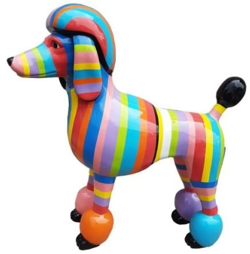 Casa Padrino Designer Gartendeko Skulptur Pudel Hund Mehrfarbig Gestreift 64 x H. 63 cm - Gartendeko Figur - Wetterbeständige Gartenfigur - Dekorative Tierfigur