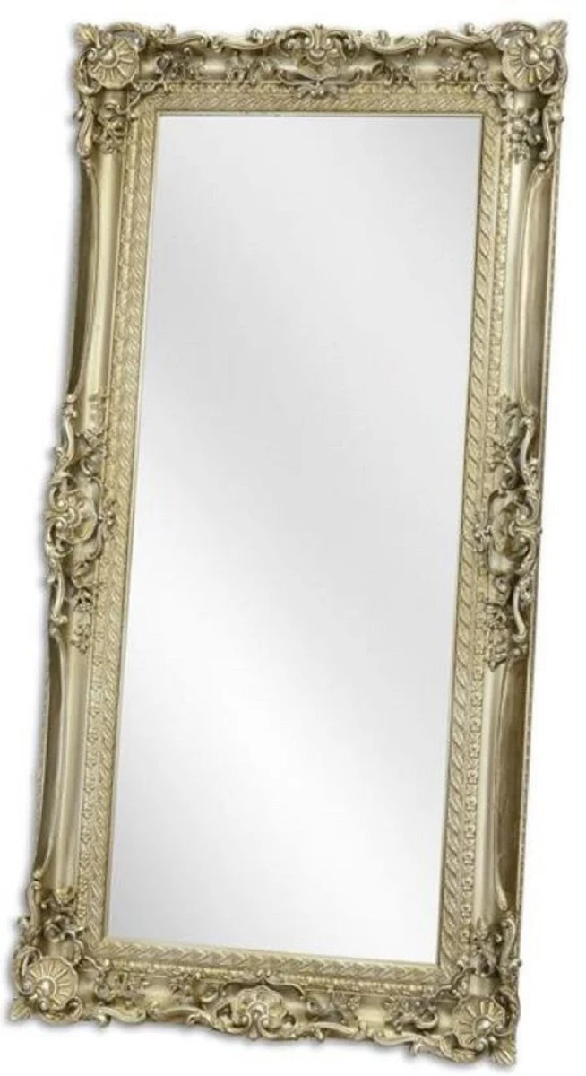 Casa Padrino Barock Spiegel Silber 88 x H. 178 cm - Garderoben Spiegel - Wohnzimmer Spiegel - Prunkvoller Wandspiegel im Barockstil