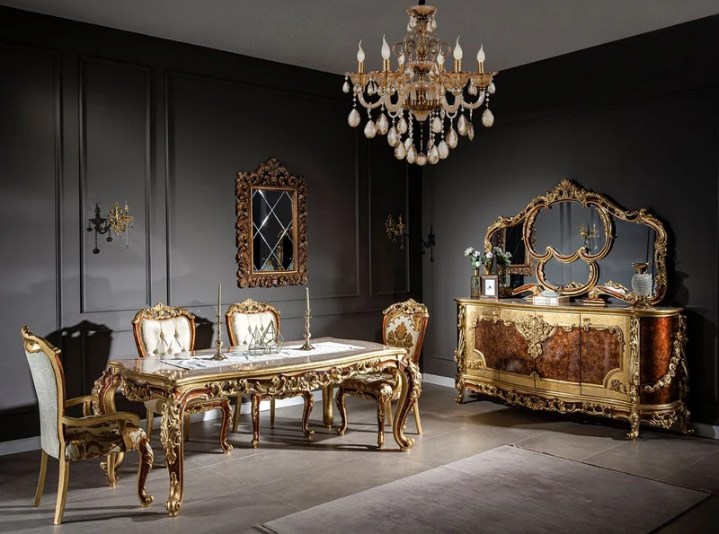 Casa Padrino Luxus Barock Esstisch Creme / Beige / Braun / Gold 210 x 110 x H. 85 cm - Prunkvoller Massivholz Esszimmertisch - Esszimmer Möbel im Barockstil