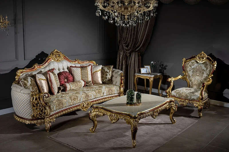 Casa Padrino Luxus Barock Couchtisch Weiß / Creme / Rot / Gold 130 x 85 x H. 50 cm - Edler Massivholz Wohnzimmertisch im Barockstil - Prunkvolle Barock Möbel