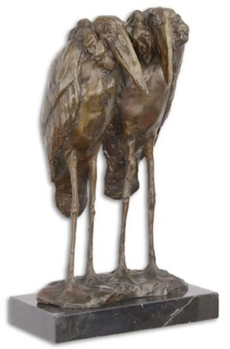 Casa Padrino Luxus Bronze Skulptur Marabu Störche Bronze / Schwarz 21,2 x 16,7 x H. 35,8 cm - Bronzefigur mit Marmorsockel - Dekofigur