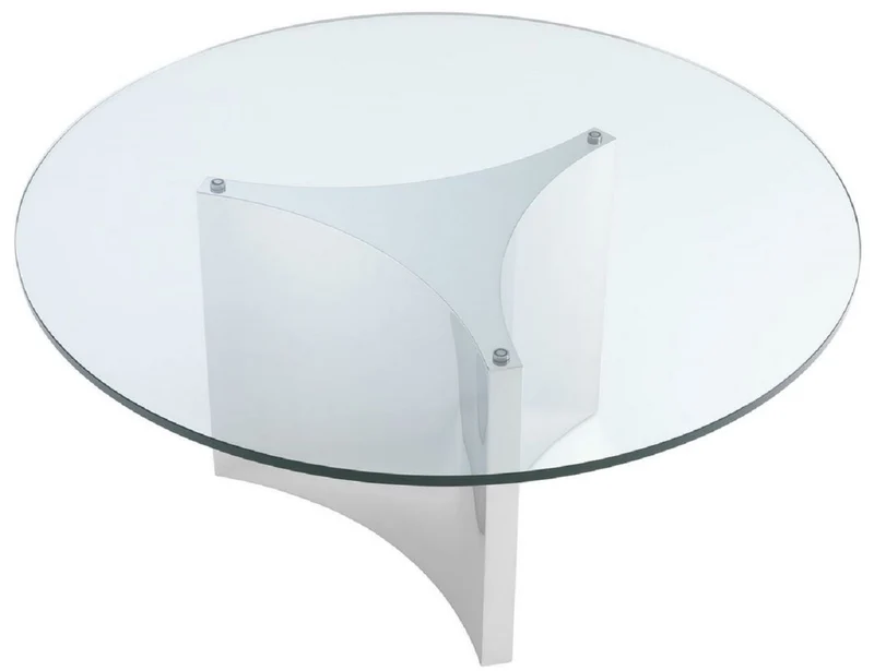 Casa Padrino Luxus Couchtisch Weiß / Silber Ø 104 x H. 46,5 cm - Runder Edelstahl Wohnzimmertisch mit Glasplatte und 3 eleganten Sitzhocker - Wohnzimmer Möbel - Luxus Möbel
