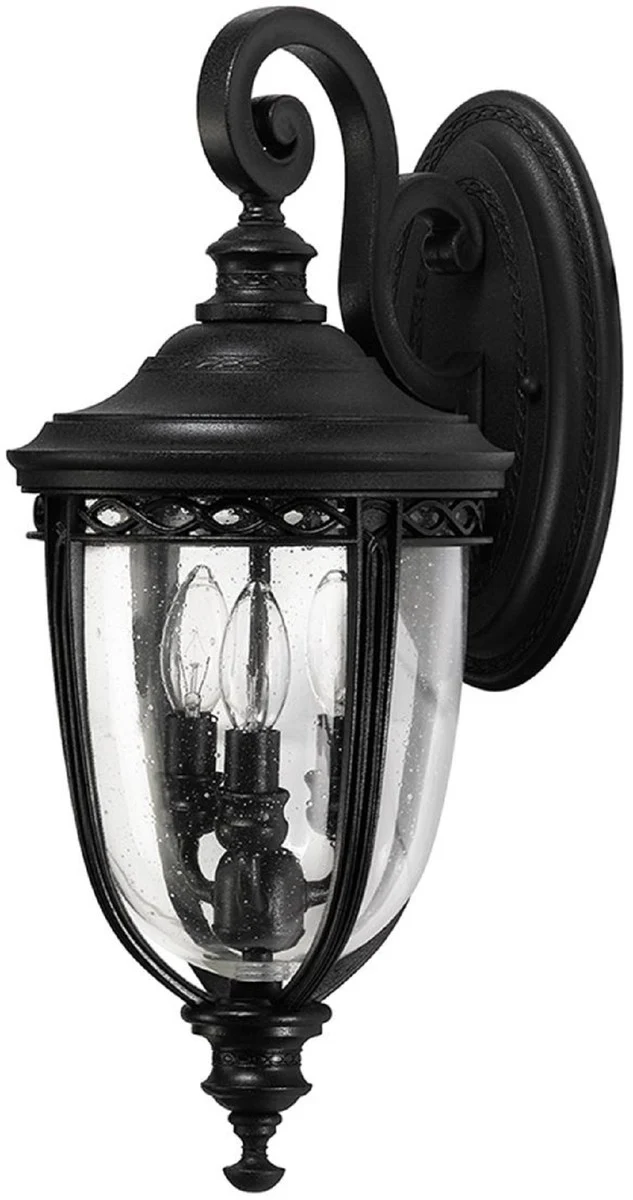 Casa Padrino Barock Außenwandleuchte Schwarz 21,6 x 26,7 x H. 50 cm - Elegante Balkon Garten Terrassen Außenleuchte - Außenbeleuchtung im Barockstil