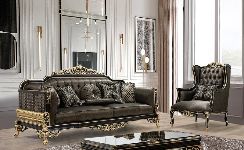 Casa Padrino Luxus Barock Wohnzimmer Sofa mit Kissen Grau / Schwarz / Gold 235 x 93 x H. 115 cm - Barock Möbel - Edel & Prunkvoll