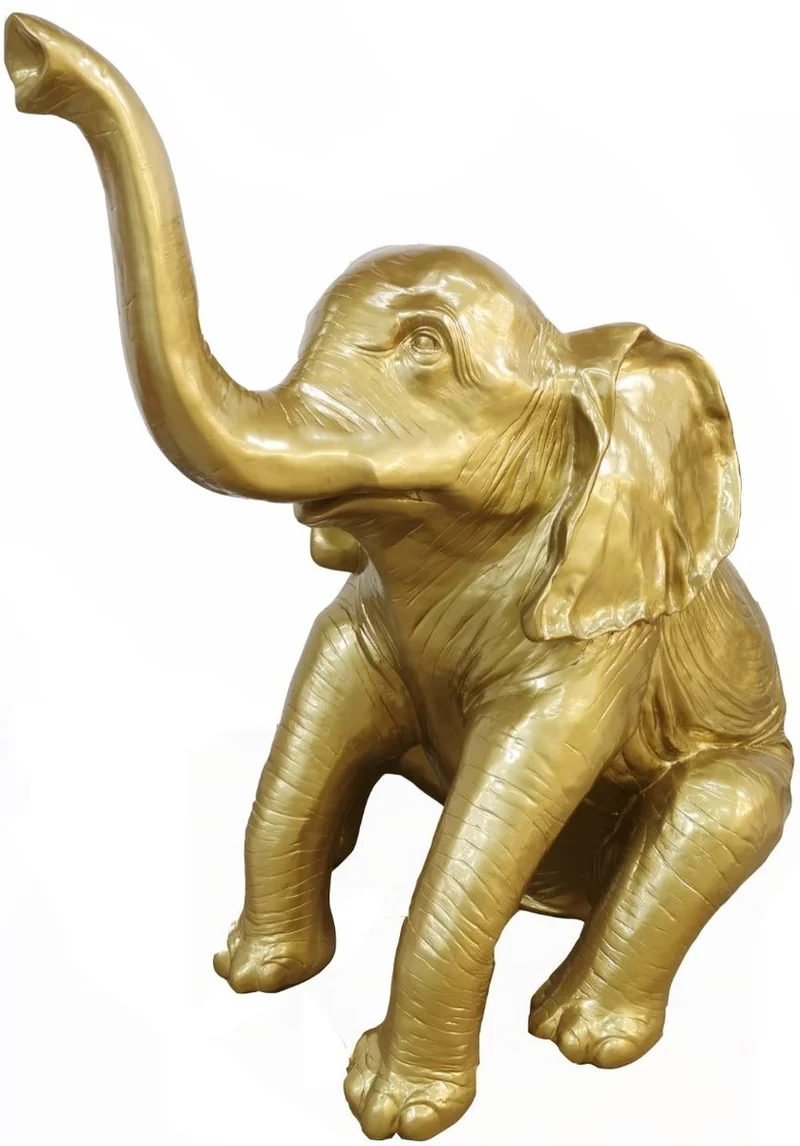 Casa Padrino Designer Deko Skulptur sitzender Elefant Gold H. 140 cm - Deko Tierfigur - Riesige Gartendekofigur
