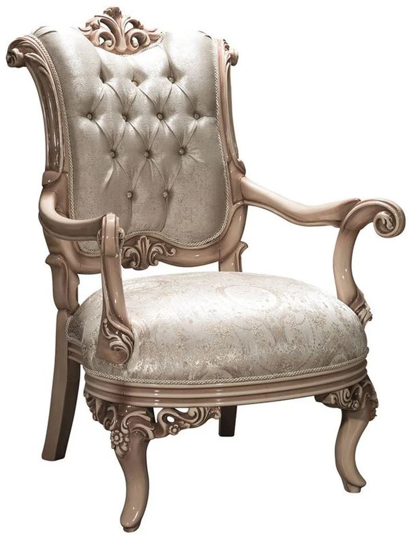 Casa Padrino Luxus Barock Sessel mit Glitzersteinen Silber / Creme / Beige 80 x 80 x H. 110 cm - Prunkvoller Wohnzimmer Sessel im Barockstil