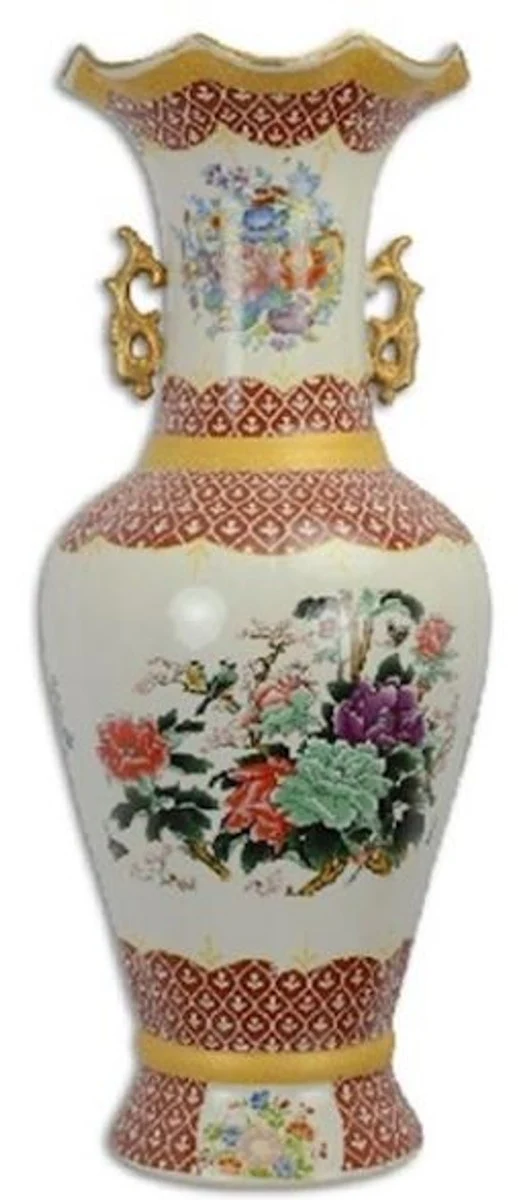 Casa Padrino Jugendstil Porzellan Vase Mehrfarbig Ø 23 x H. 60,3 cm - Runde Blumenvase mit elegantem Blumen Design - Barock & Jugendstil Deko Accessoires