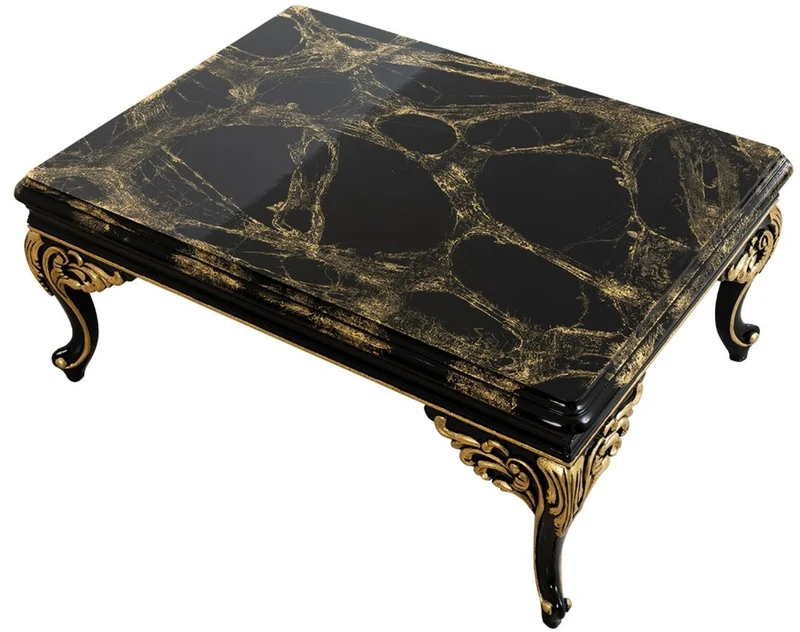 Casa Padrino Luxus Barock Couchtisch Schwarz / Gold 110 x 84 x H. 48 cm - Prunkvoller Wohnzimmertisch - Wohnzimmer Möbel im Barockstil