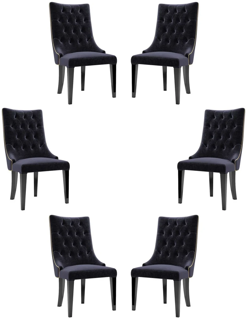 Casa Padrino Luxus Barock Esszimmer Stuhl Set Lila / Schwarz / Gold 54 x 55 x H. 110 cm - Edle Küchen Stühle mit Samtstoff - Barock Stühle 6er Set - Esszimmer Möbel