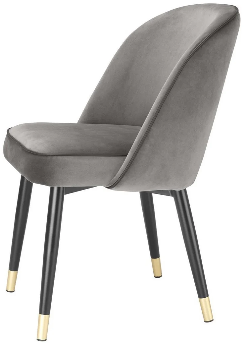 Casa Padrino Luxus Esszimmerstuhl Set Grau / Schwarz / Messing 53 x 56 x H. 84 cm - Esszimmerstühle mit edlem Samtstoff - Esszimmer Möbel