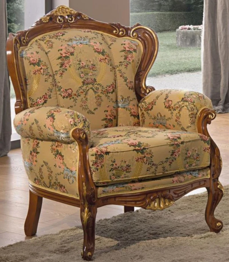 Casa Padrino Luxus Barock Wohnzimmer Sessel mit Blumenmuster Beige / Mehrfarbig / Braun / Gold 79 x 84 x H. 100 cm - Edle Barockstil Wohnzimmer Möbel