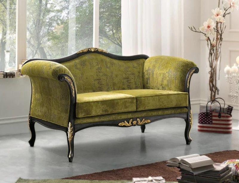 Casa Padrino Luxus Barock Wohnzimmer Sofa Grün / Schwarz / Gold 165 x 82 x H. 96 cm - Edle Barockstil Wohnzimmer Möbel