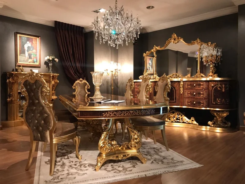Casa Padrino Luxus Barock Sideboard mit Spiegel Braun / Antik Gold 305 x 50 x H. 232 cm - Prunkvoller Massivholz Schrank mit Wandspiegel - Edle Möbel im Barockstil - Luxus Qualität