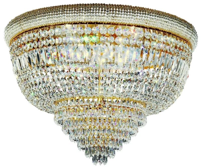 Casa Padrino Barock Kristall Deckenleuchte Messing / Gold Ø 66 x H. 45 cm - Prunkvoller Decken Kronleuchter - Barock Leuchten