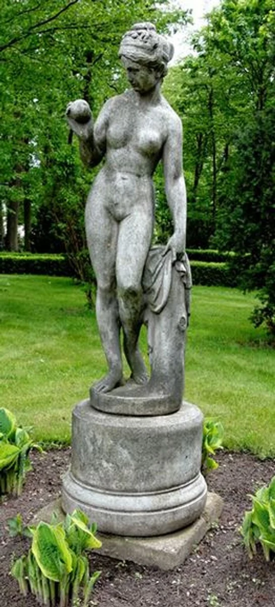 Casa Padrino Jugendstil Skulptur Venus mit Apfel Antik Stil Grau 38 x H 118 cm Antikstil Grau - Barock Gartendeko - Schwer und Massiv
