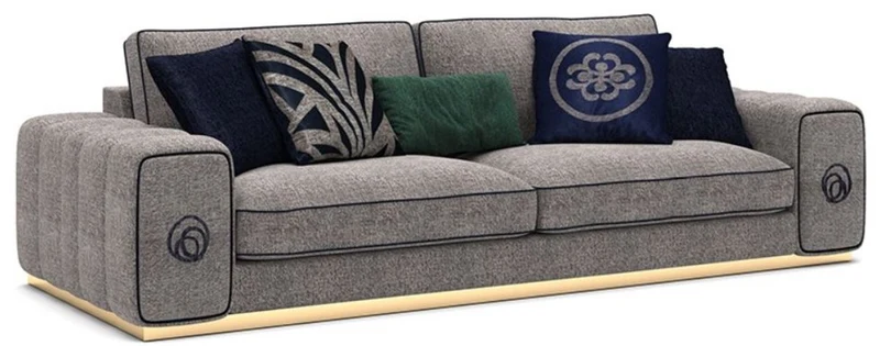 Casa Padrino Luxus Wohnzimmer Sofa Grau / Schwarz / Gold 260 x 100 x H. 65 cm - Edle Wohnzimmer Möbel - Luxus Möbel