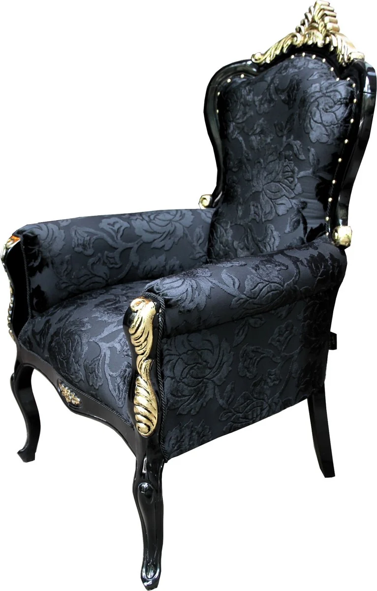 Pompöös by Casa Padrino Luxus Barock Sessel Bergere Schwarz Muster / Gold - Pompööser Barock Sessel designed by Harald Glööckler