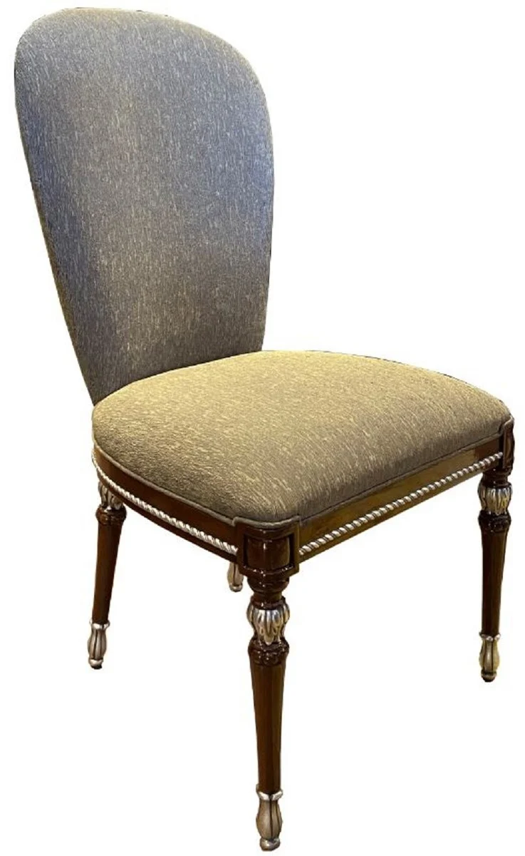Casa Padrino Luxus Barock Esszimmer Stuhl Set Grau / Braun / Silber 52 x 55 x H. 100 cm - Barock Küchen Stühle 6er Set - Esszimmer Möbel im Barockstil