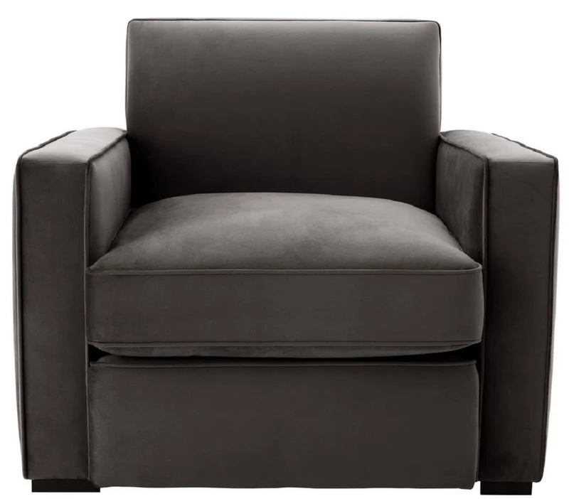 Casa Padrino Luxus Samt Sessel Grau / Schwarz 95 x 103,5 x H. 82 cm - Edler Wohnzimmer Sessel - Luxus Qualität