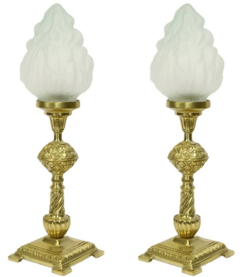 Casa Padrino Barock Tischleuchten Set Gold / Weiß 14 x 14 x H. 48 cm - Elegante Lampen im Barockstil - Barock Deko Leuchten
