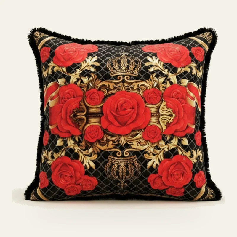 Riesiges XXL Luxus Barock Kissen "Roses" Pompöös by Casa Padrino von Harald Glööckler 80 x 80 cm mit funkelnden Glitzersteinen