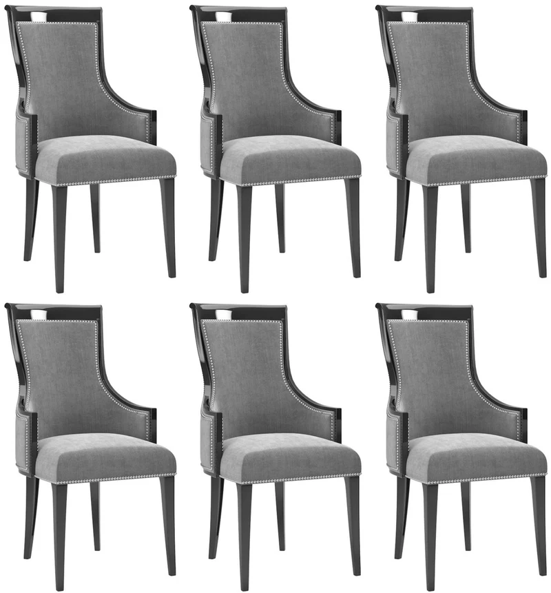Casa Padrino Luxus Art Deco Esszimmer Stuhl Set Grau / Schwarz / Silber 50 x 50 x H. 110 cm - Edles Küchen Stühle 6er Set - Art Deco Esszimmer Möbel