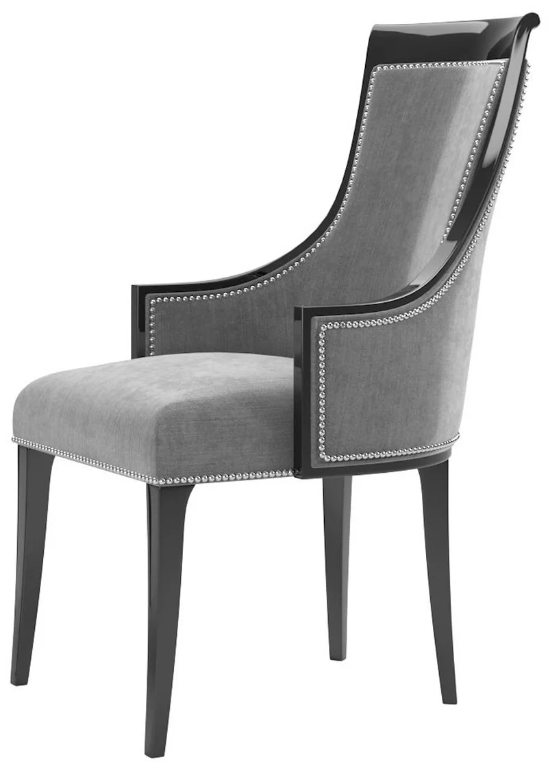 Casa Padrino Luxus Art Deco Esszimmer Stuhl Set Grau / Schwarz / Silber 50 x 50 x H. 110 cm - Edles Küchen Stühle 6er Set - Art Deco Esszimmer Möbel