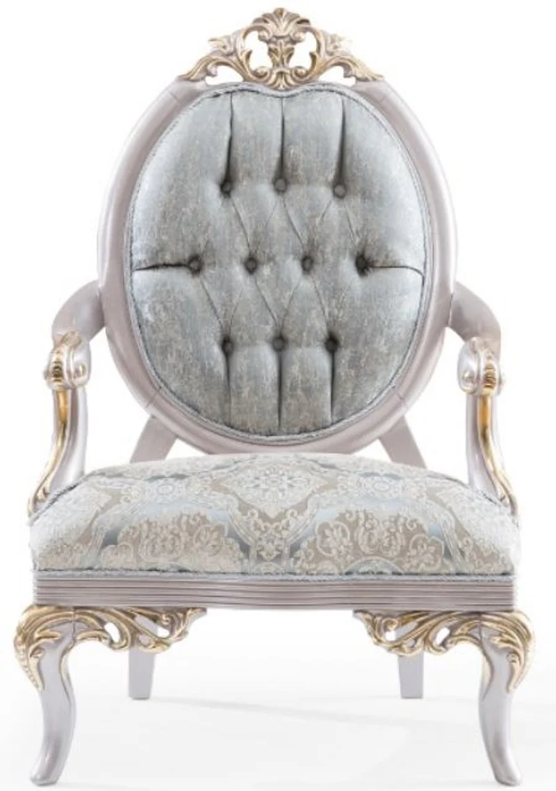 Casa Padrino Luxus Barock Sessel Türkis / Silber / Gold 83 x 82 x H. 119 cm - Edler Wohnzimmer Sessel im Barockstil