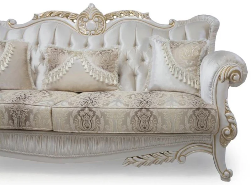 Casa Padrino Luxus Barock Sofa mit dekorativen Kissen Mehrfarbig / Weiß / Gold 237 x 81 x H. 115 cm - Barock Wohnzimmer Möbel