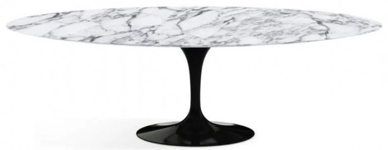 Casa Padrino Luxus Esstisch Weiß / Schwarz 200 x 122 x H. 74 cm - Ovaler Küchentisch mit Carrara Marmor Tischplatte - Luxus Esszimmer Möbel