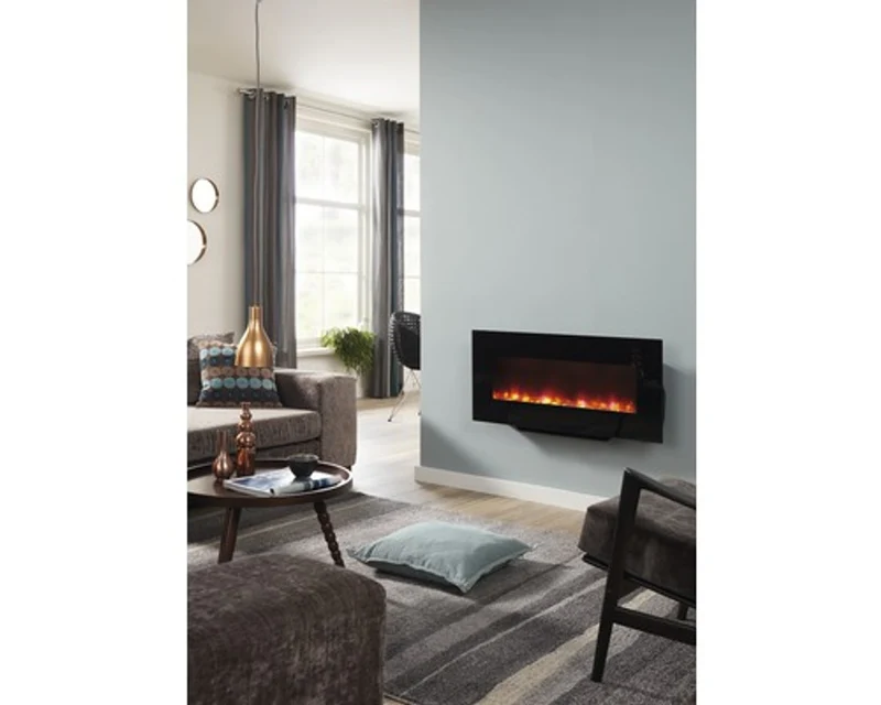 Casa Padrino Luxus LED Wandkamin Schwarz 98 x 45 cm - Elekro Wand Kamin