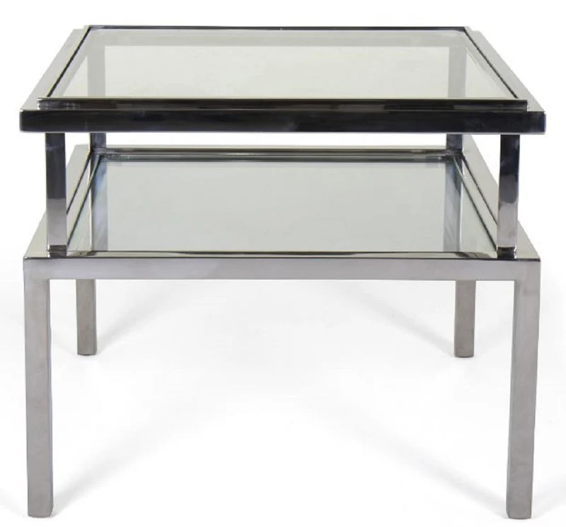 Casa Padrino Luxus Beistelltisch Silber 65 x 65 x H. 55 cm - Moderner Tisch mit gehärteten Glasplatten und Edelstahl Gestell - Wohnzimmer Möbel