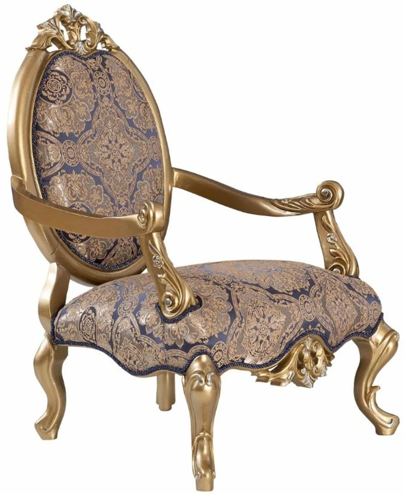 Casa Padrino Luxus Barock Wohnzimmer Set Blau / Gold / Silber - 2 Sofas & 2 Sessel & 1 Couchtisch - Wohnzimmer Möbel - Edel & Prunkvoll