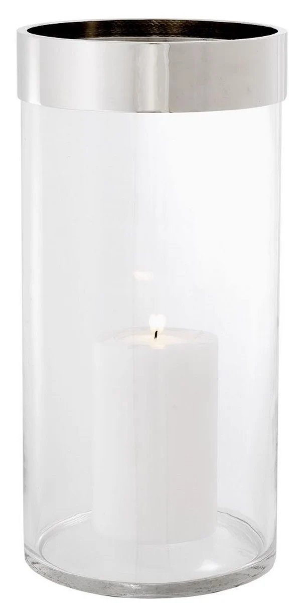 Casa Padrino Luxus Kerzenleuchter Silber Ø 20,5 x H. 41,5 cm - Runder Glas Kerzenleuchter mit Aluminium Ring - Luxus Qualität