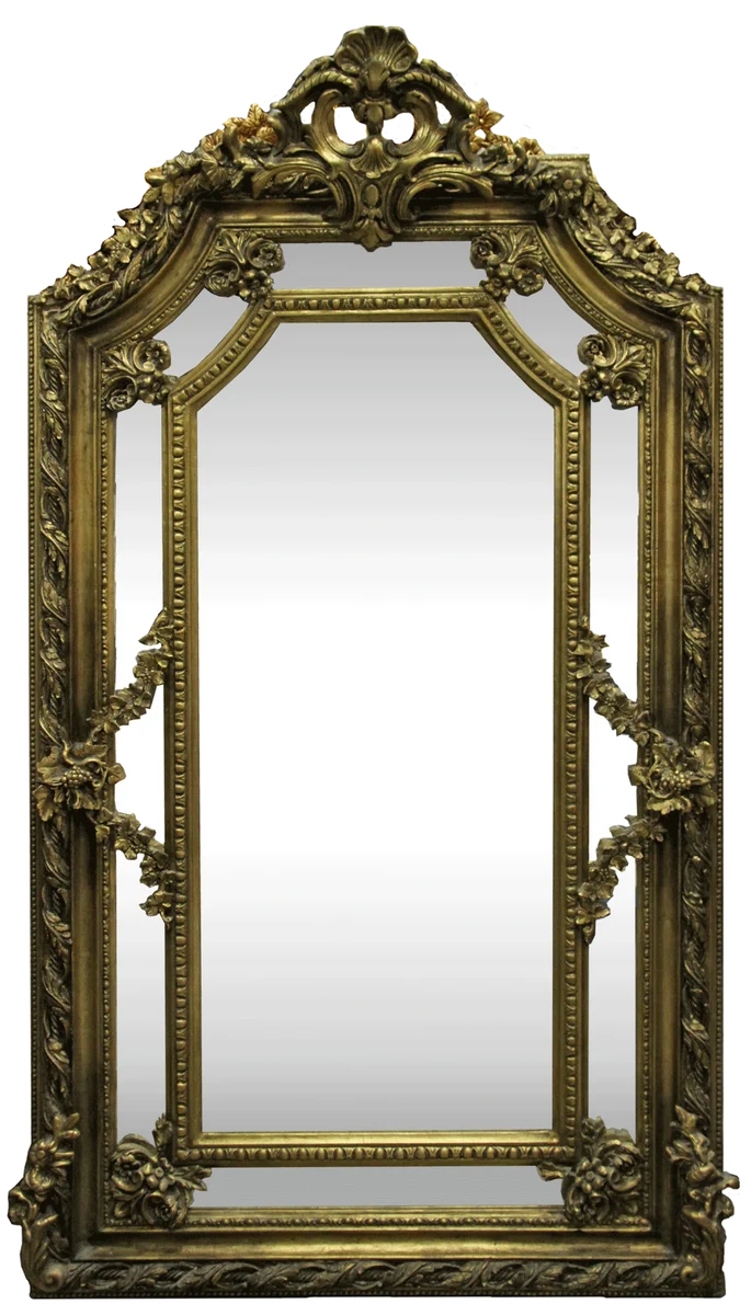 Casa Padrino Barock Wandspiegel Gold 115 x H. 215 cm - Prunkvoller Barock Spiegel mit wunderschönen Verzierungen - Möbel im Barockstil