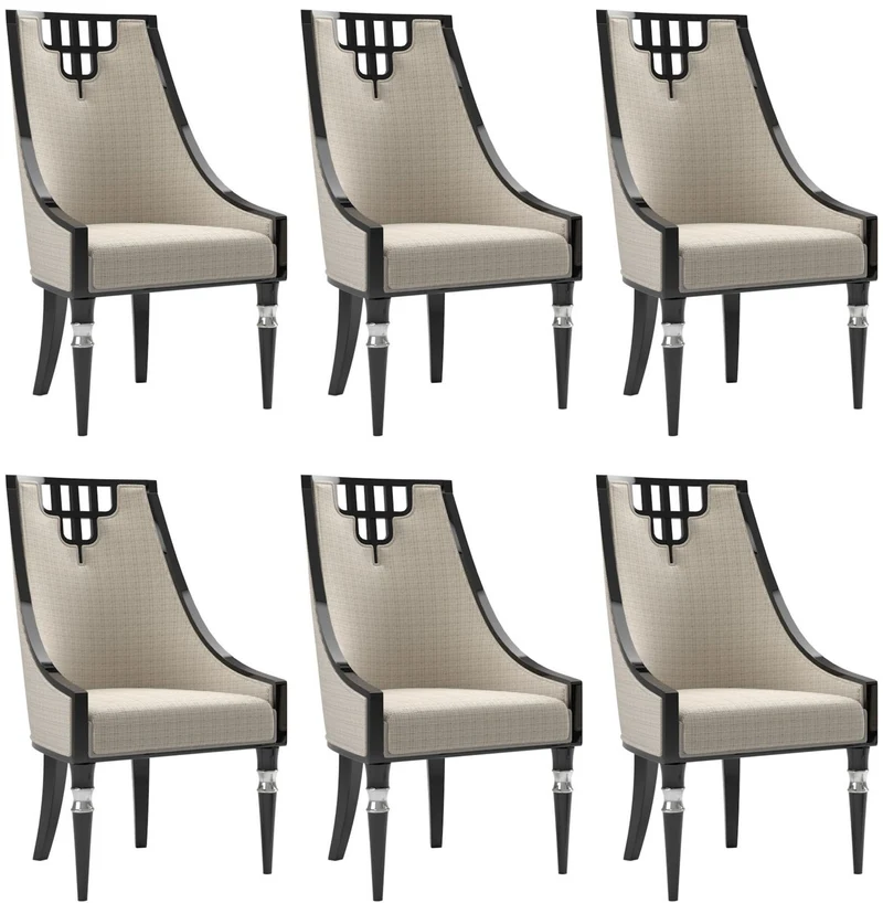 Casa Padrino Luxus Art Deco Esszimmer Stuhl Set Beige / Schwarz / Silber 55 x 55 x H. 105 cm - Edles Küchen Stühle 6er Set - Art Deco Esszimmer Möbel