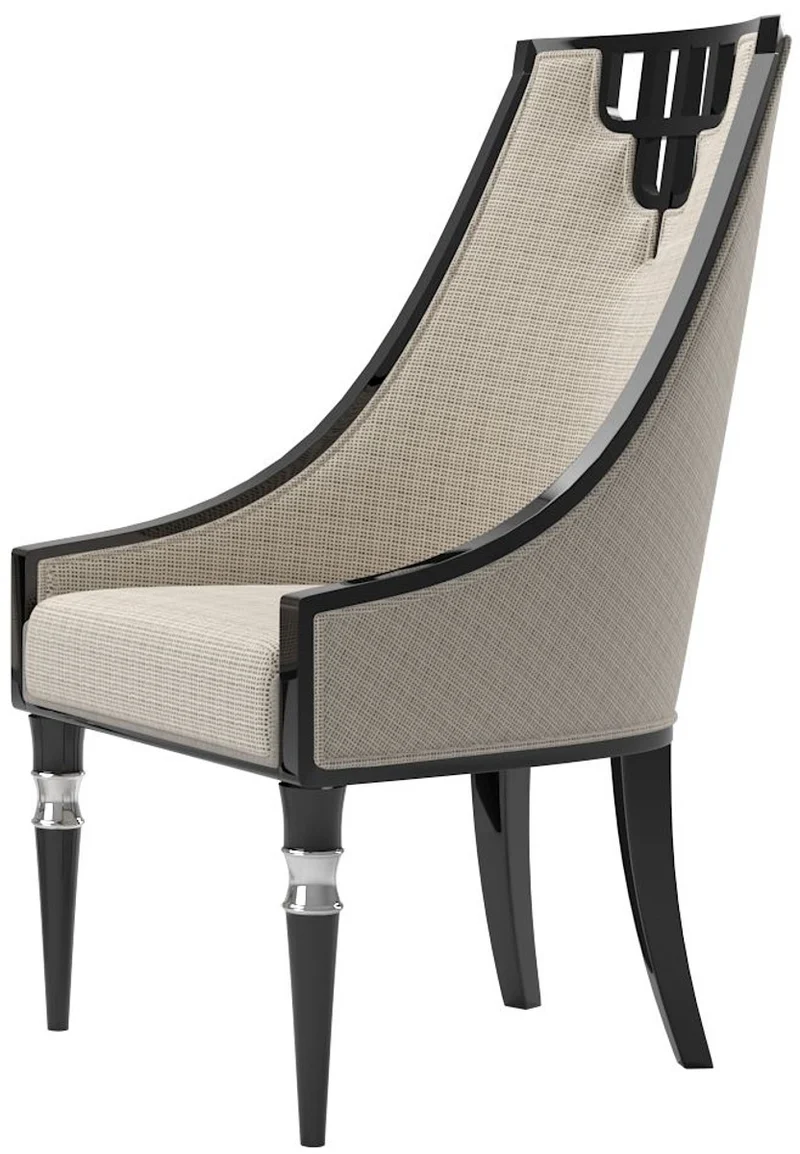 Casa Padrino Luxus Art Deco Esszimmer Stuhl Set Beige / Schwarz / Silber 55 x 55 x H. 105 cm - Edles Küchen Stühle 6er Set - Art Deco Esszimmer Möbel
